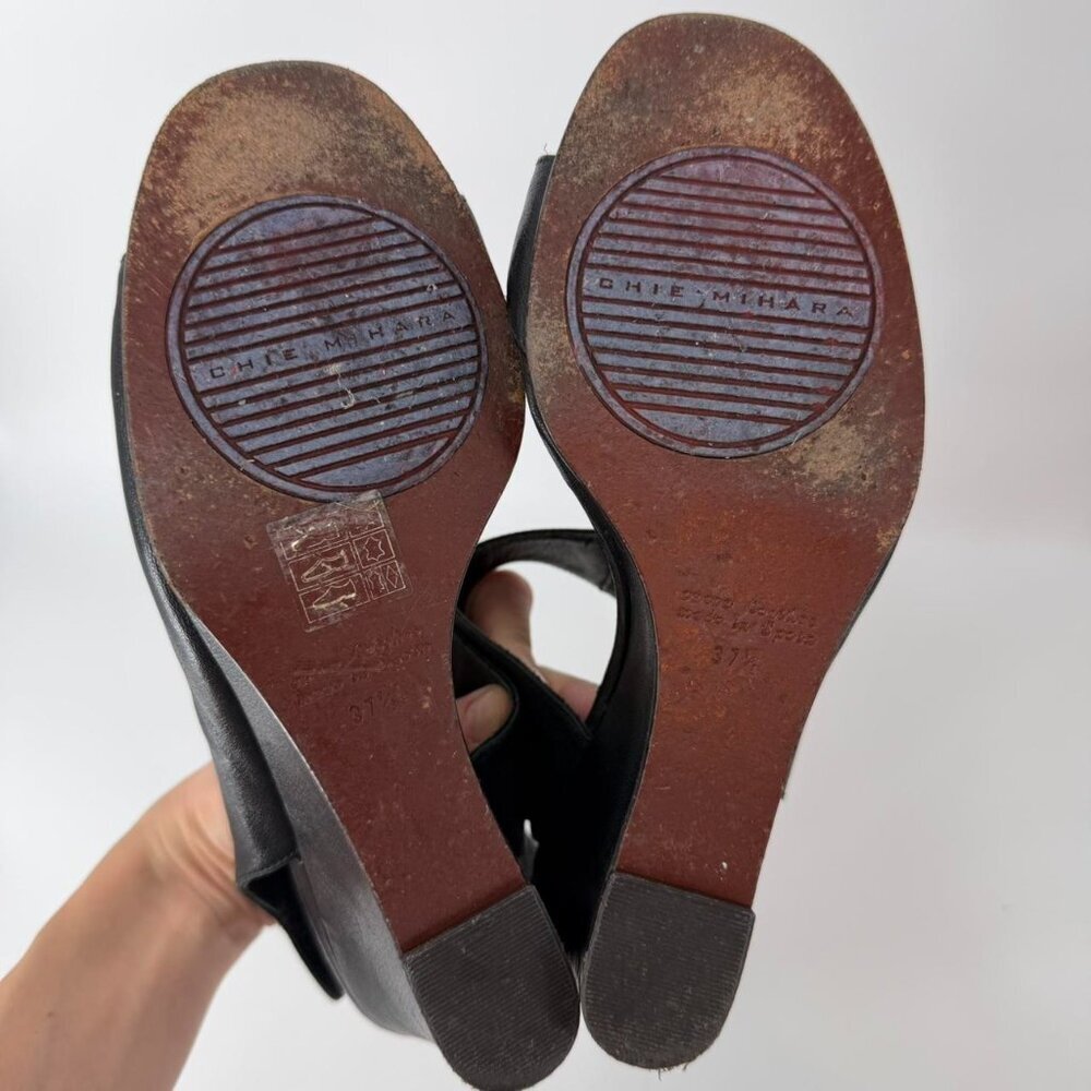 CHIE MIHARA Black Leather Ankle Strap Open Toe Sandals size 37.5 US 7 - Picture 3 of 5